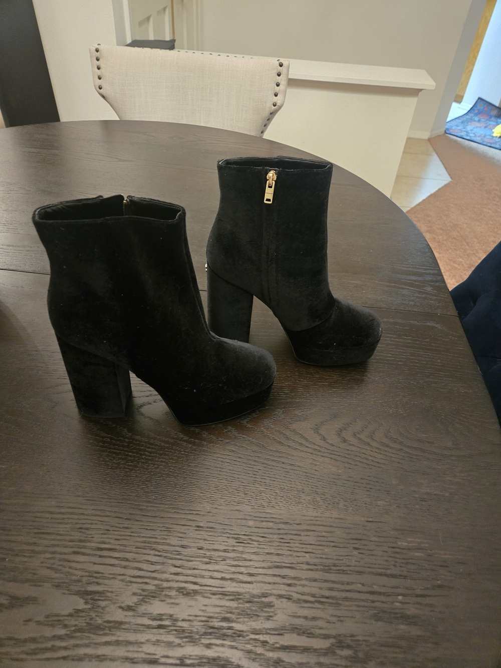 Women's Black Velvet Platform Ankle Boots